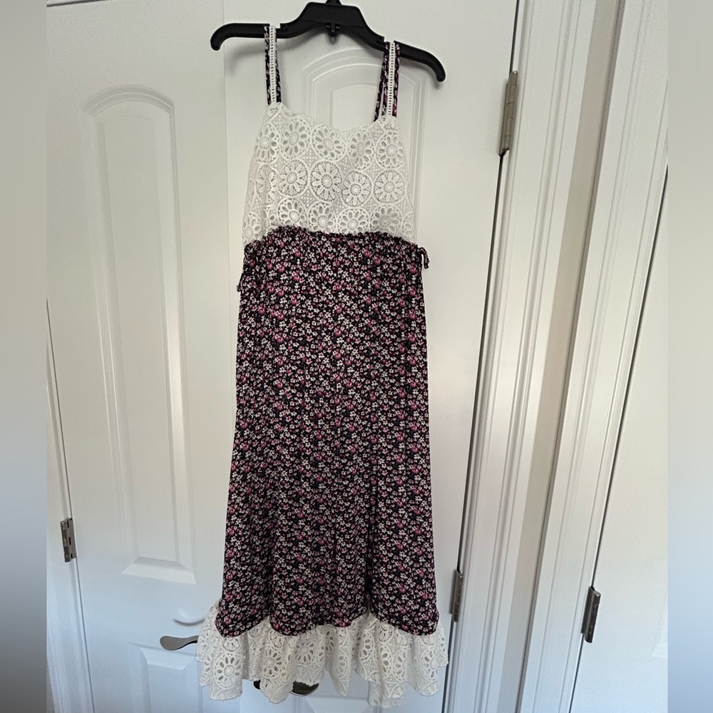 Girls Floral Maxi Dress with Lace Top